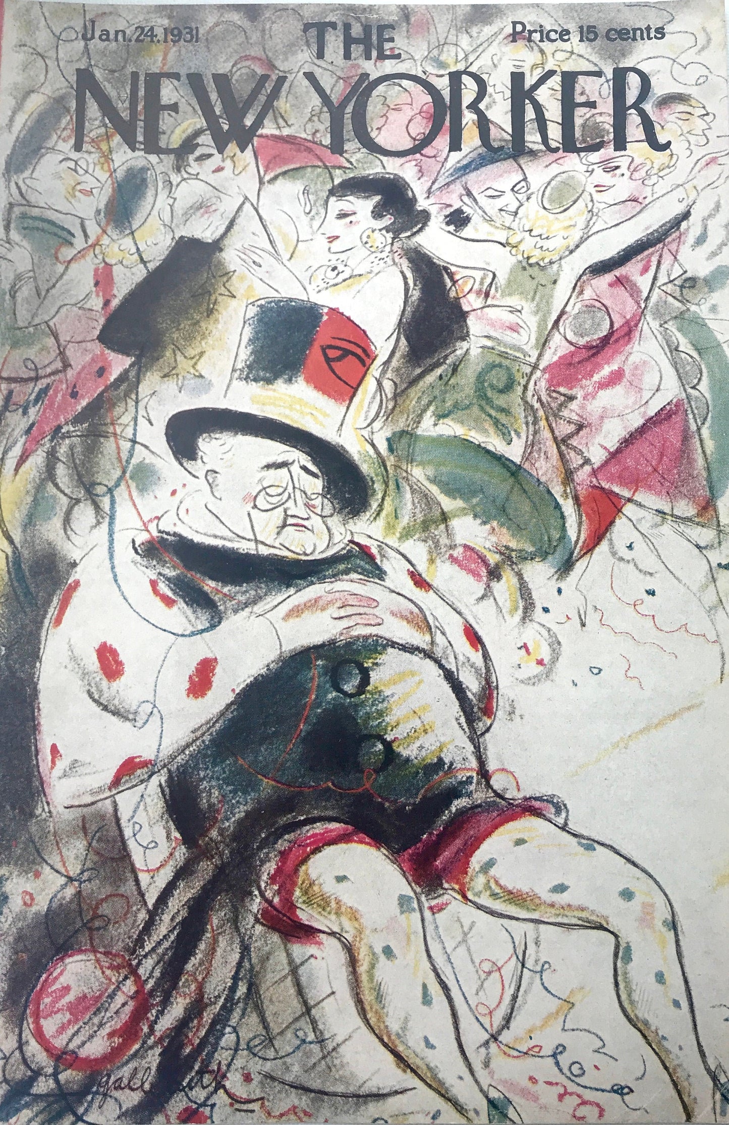 RARE - The NEW YORKER Magazine very rare original cover - January 24 1931 by William Crawford Galbraith - old man passed out at party