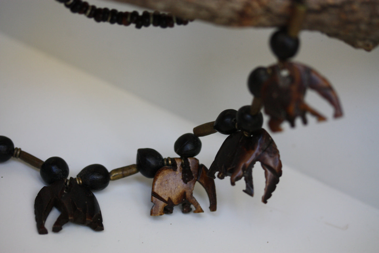 Unique carved elephant vintage necklace
