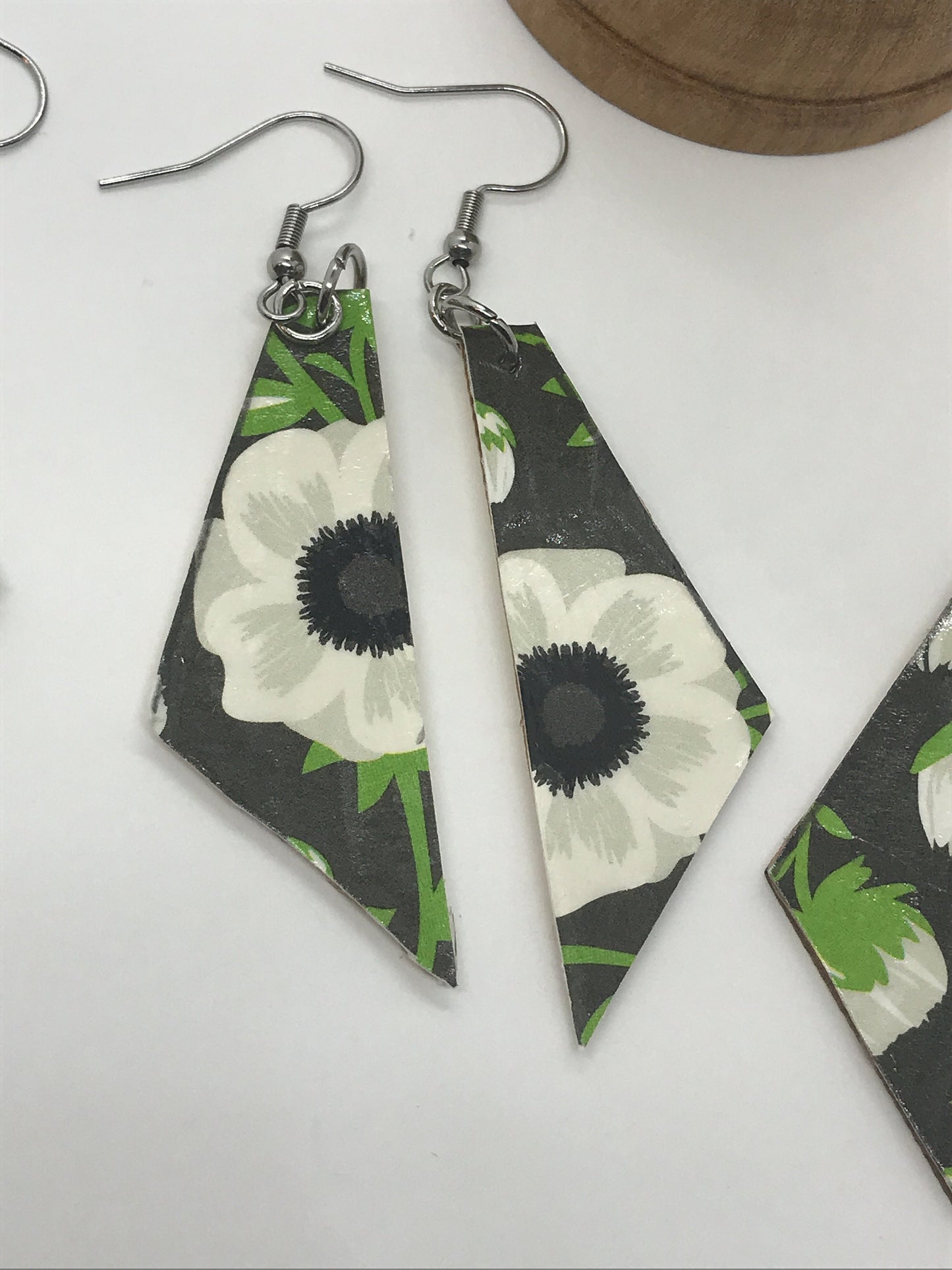 Unique handmade earrings - made of mixed materials - specialty paper, sealant and wood
