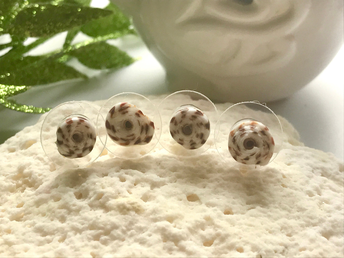 Tiny round shell stud earrings
