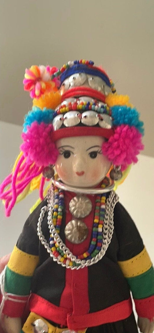 Stunning vintage Thai Hmong porcelain doll in traditional clothing - collectible doll figurine - made in Thailand