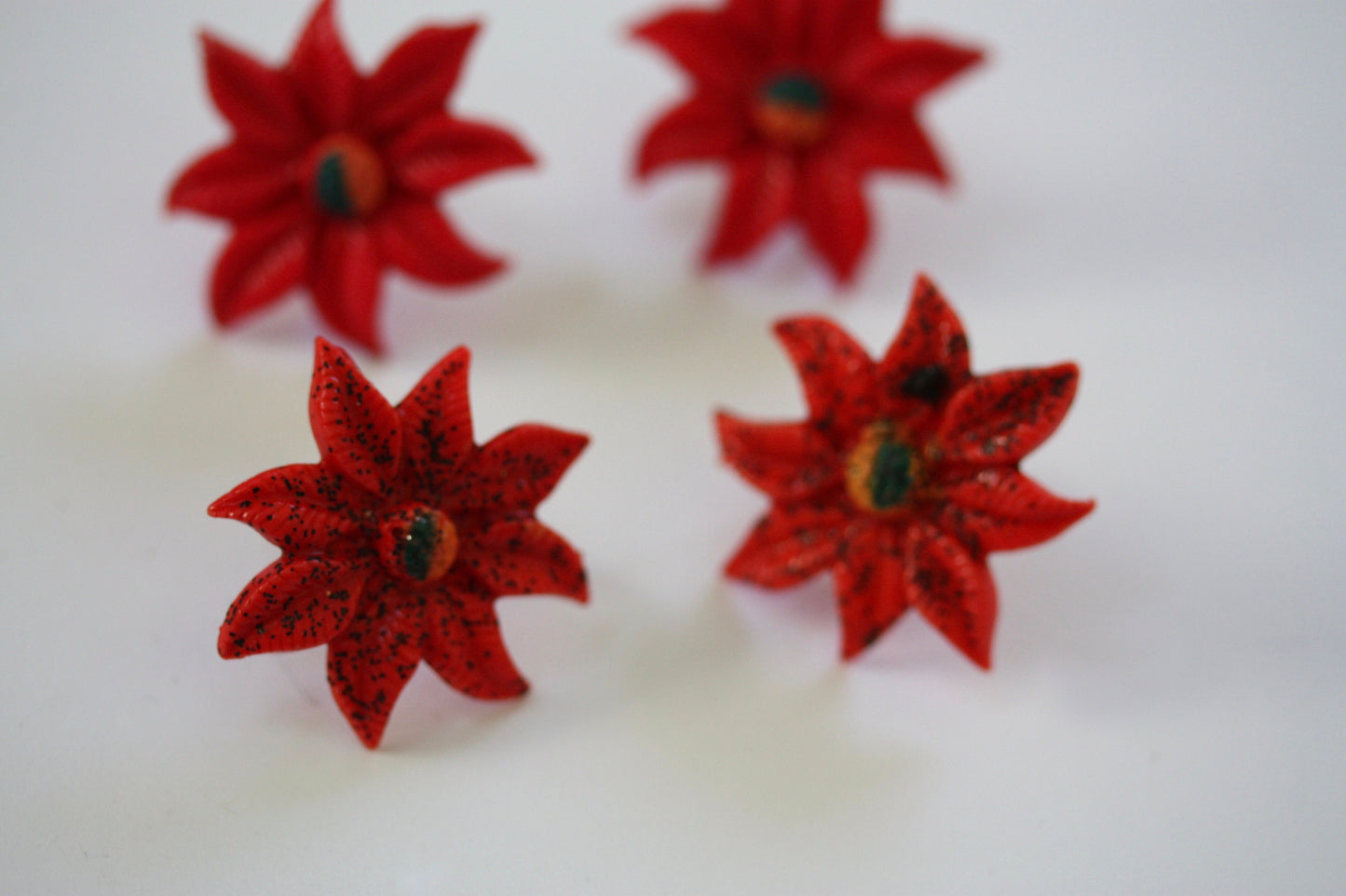 Red vintage Chrysanthemum clip earrings - perfect for the holidays