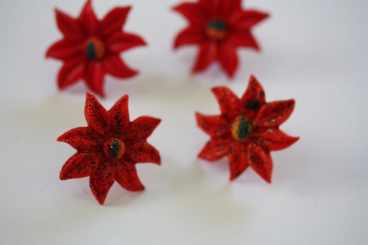 Red vintage Chrysanthemum clip earrings - perfect for the holidays
