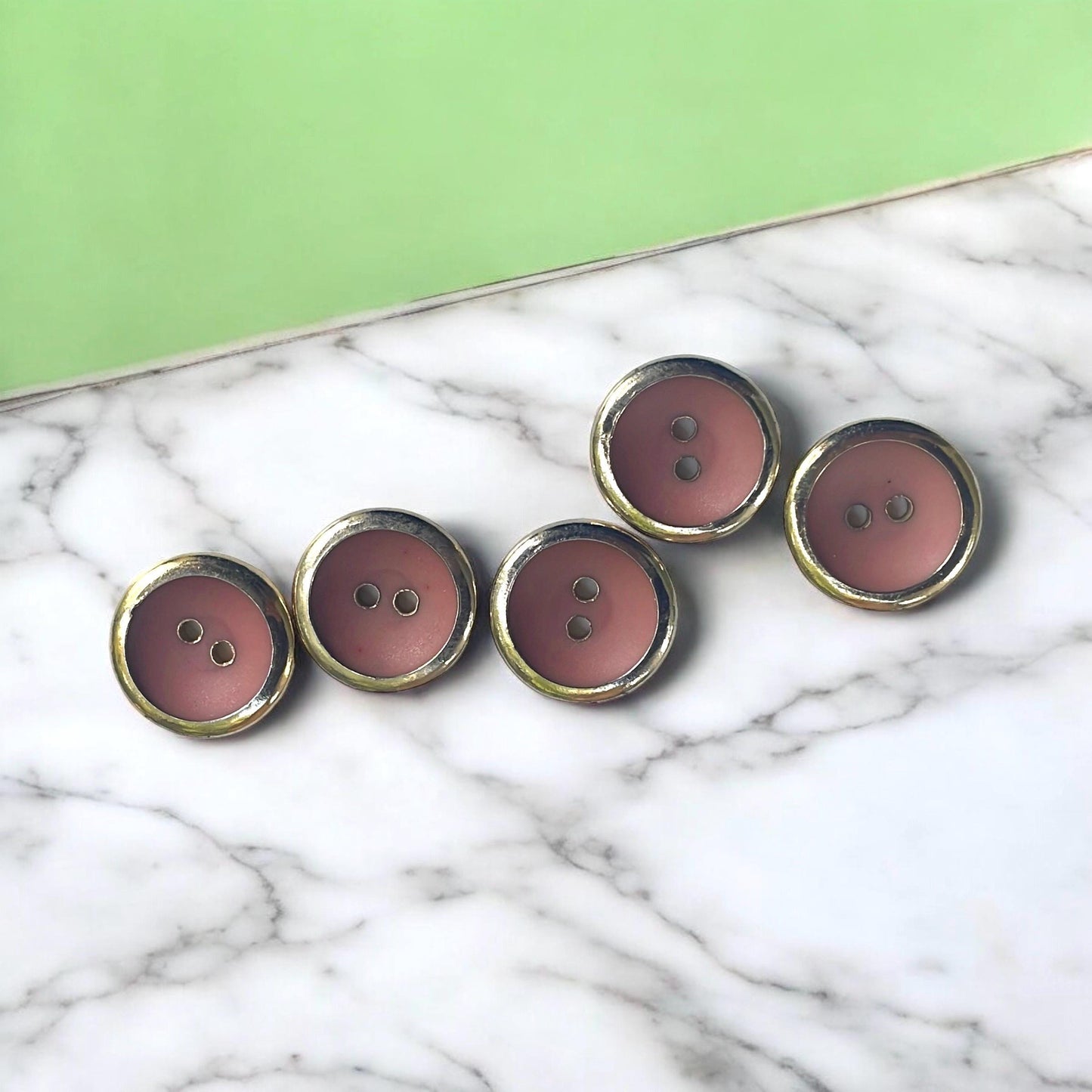 Gold with pink centers 17 mm vintage buttons