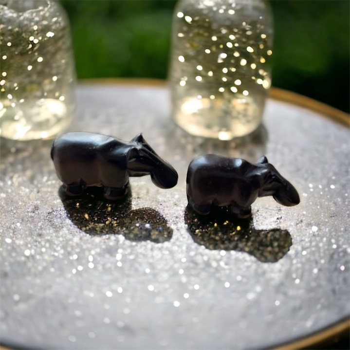 Amazing family of 5 solid high quality wood hippos - each hand carved in African with incredible artistry