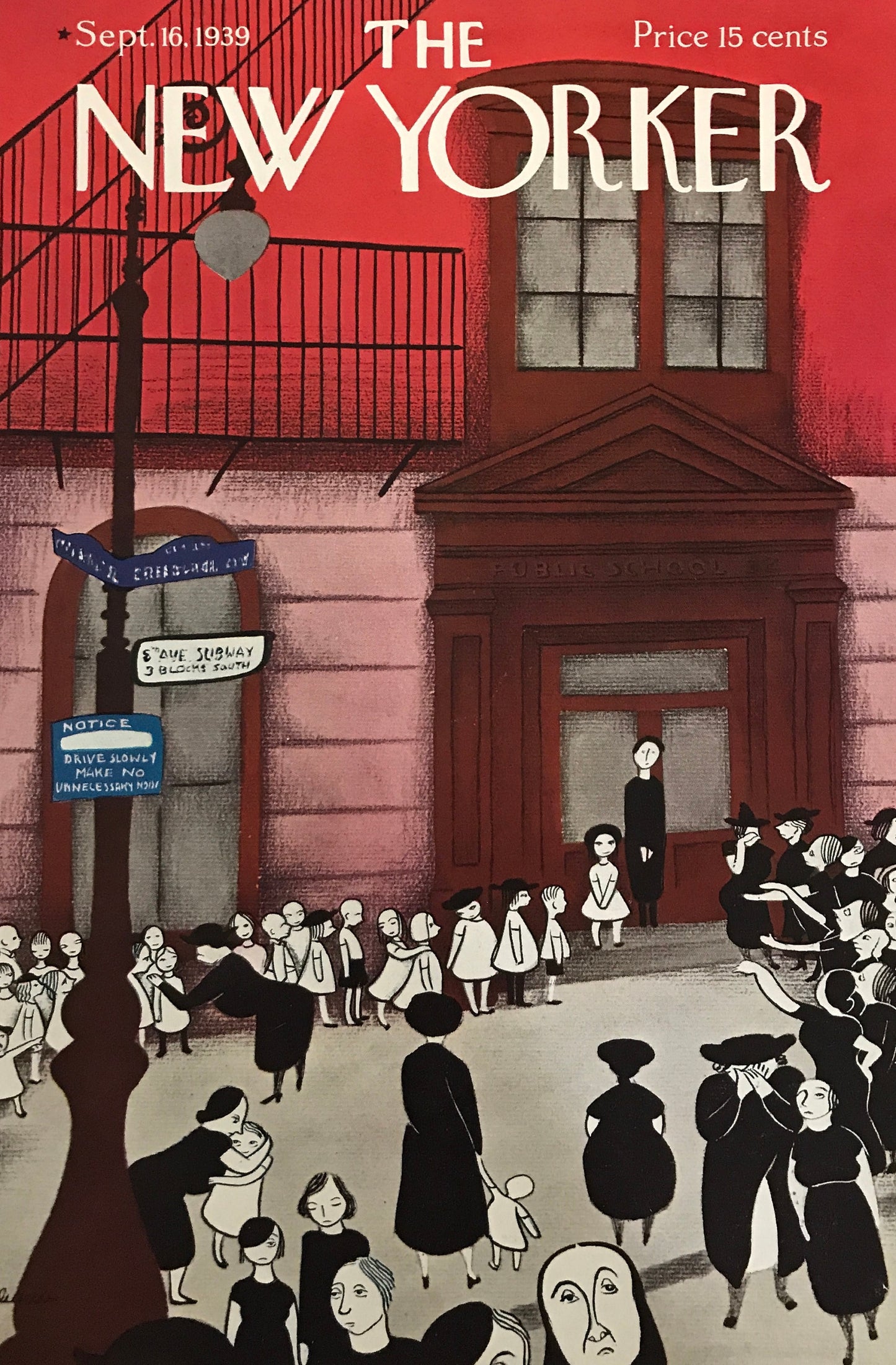 The NEW YORKER Magazine - original cover - September 16, 1939 - Christina Malman - Children going to school