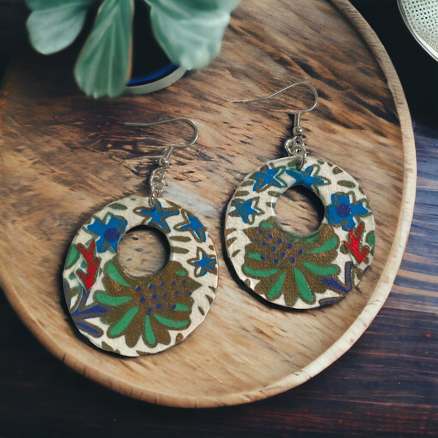 Unique handmade earrings - Asian paper sealed on wood
