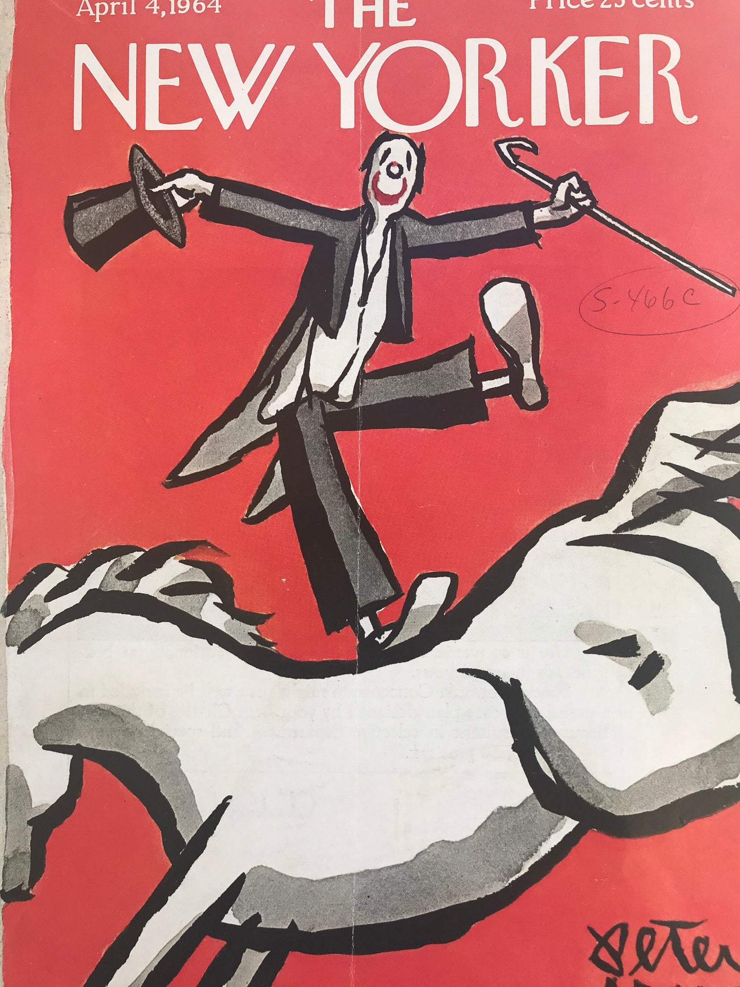 The NEW YORKER Magazine cover - April 4, 1964 - rare original cover - Clown by Peter Arno