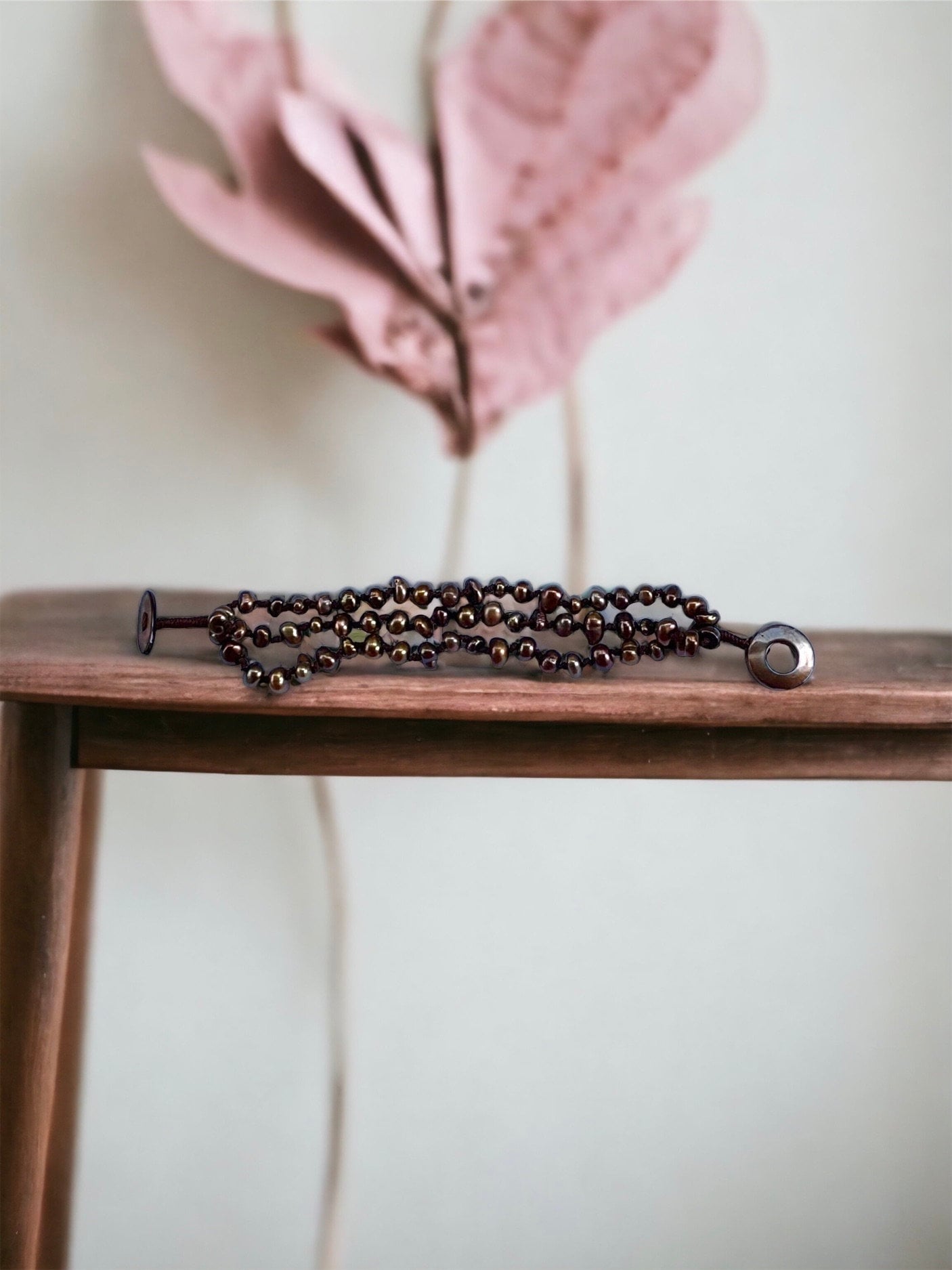 Stunning bronze pearl vintage bracelet - three strands of freshwater pearls
