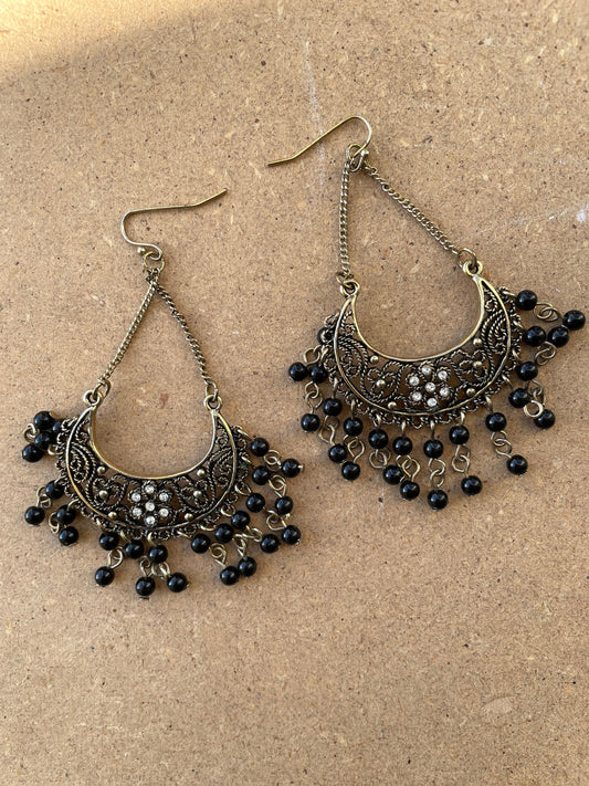 Vintage chandelier earrings with rhinestones and black dangles