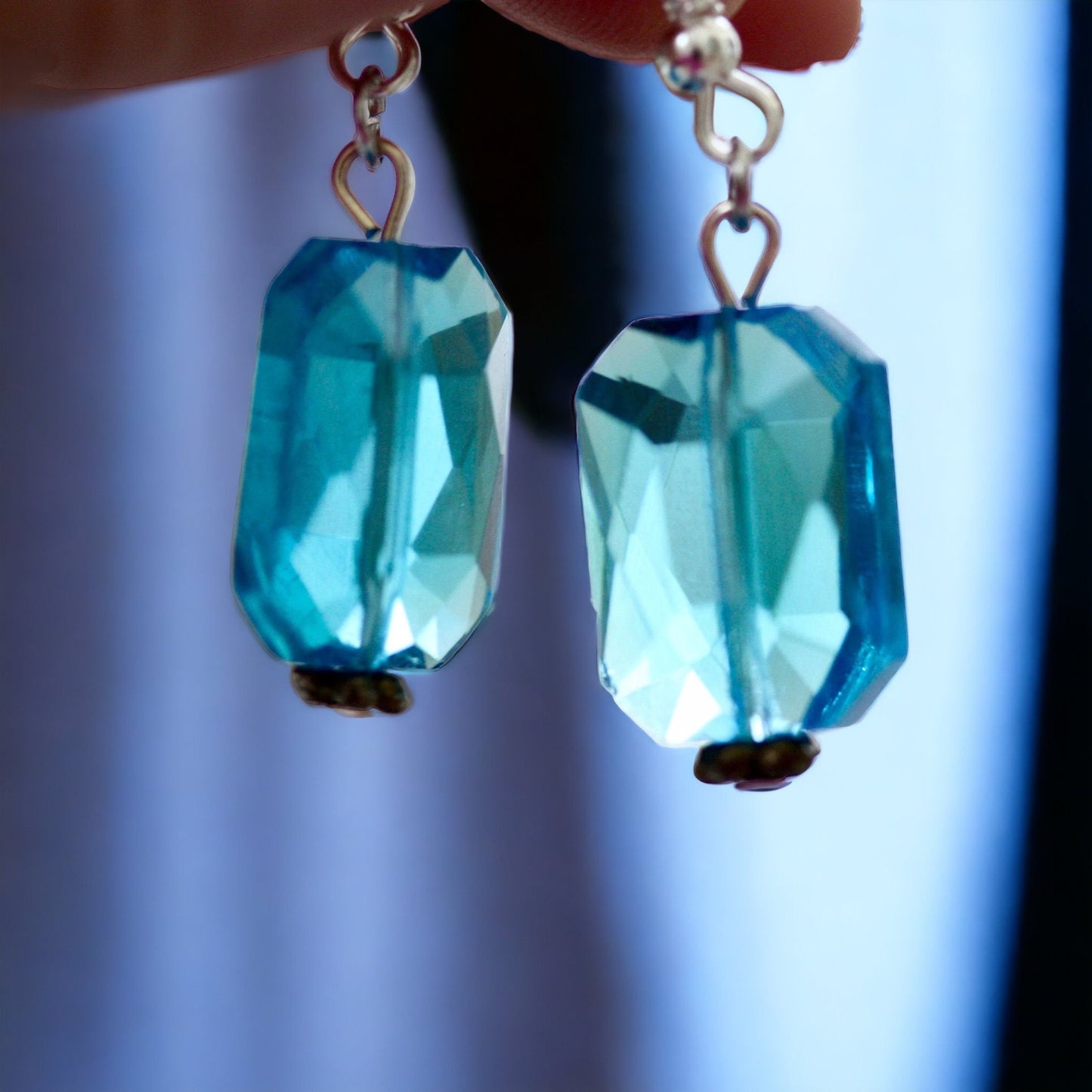 Subtle sparkly glitz handmade blue topaz-style crystal drop earrings