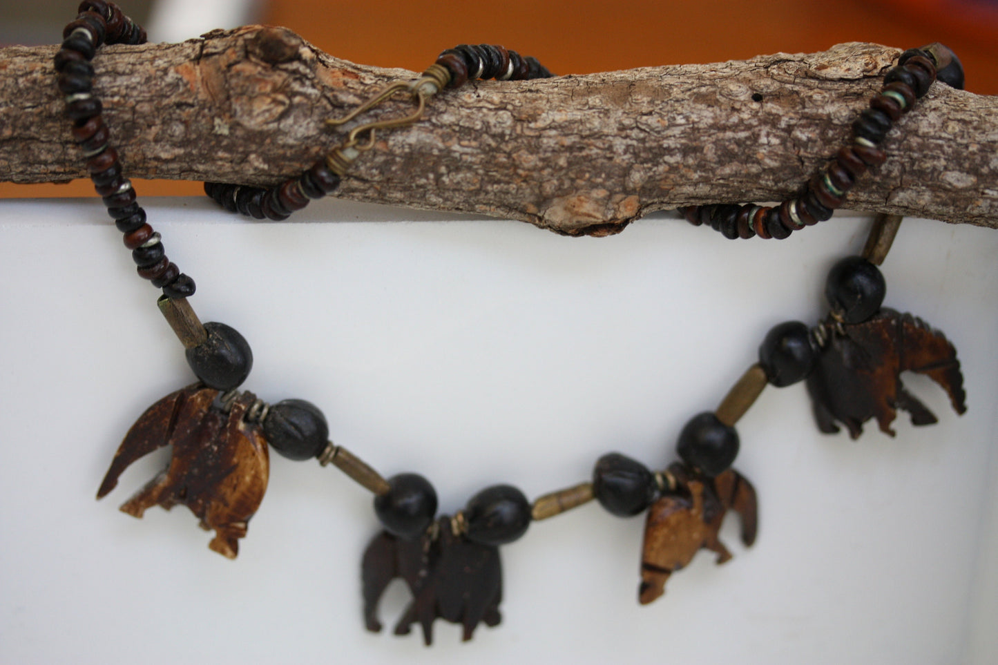 Unique carved elephant vintage necklace
