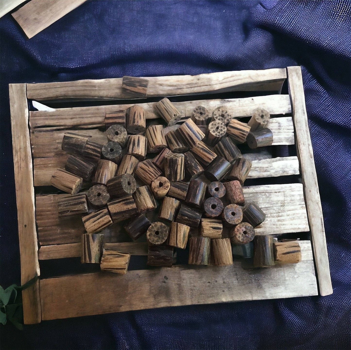 One dozen small unique wood vintage beads - approx. 6 mm each