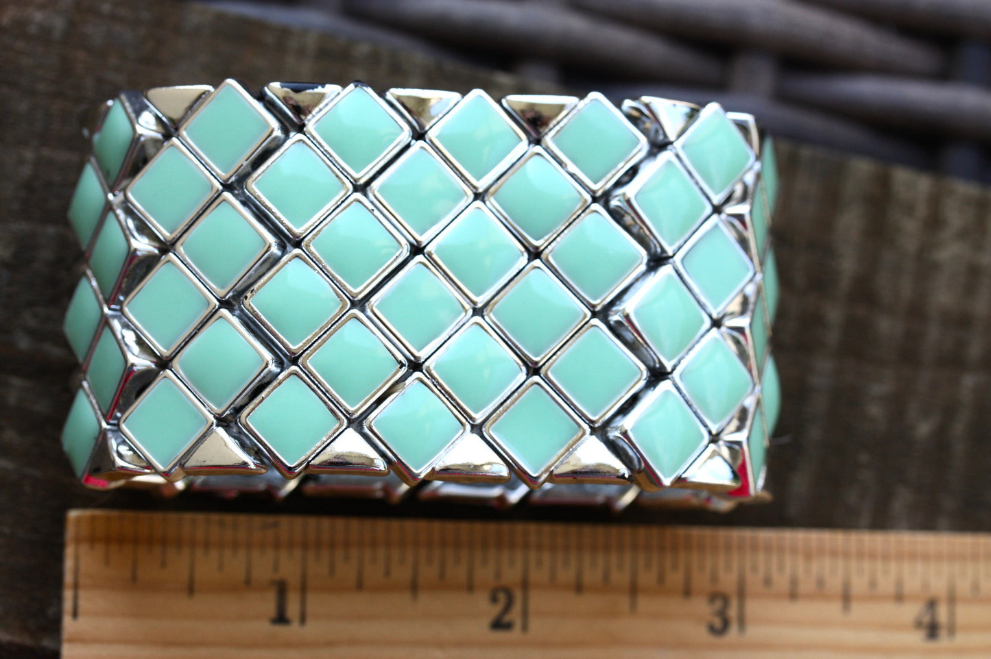 Stunning unique vintage turquoise enamel cuff bracelet
