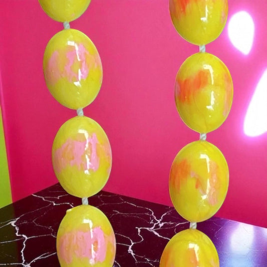 Extra Long Vintage Swirl Necklace Yellow Pink Plastic Fun Retro Statement Jewelry - can be worn doubled