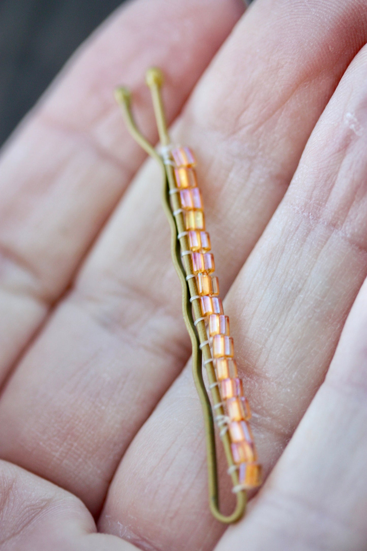 Your choice of hand beaded hair bobby pins - faux baby pearls, iridescent glass, orange vintage glass