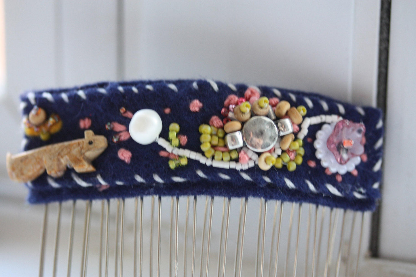 Handmade Beaded Hair Comb | Embroidered Fabric Hair Accessory | One of a Kind Artisan Hair Comb
