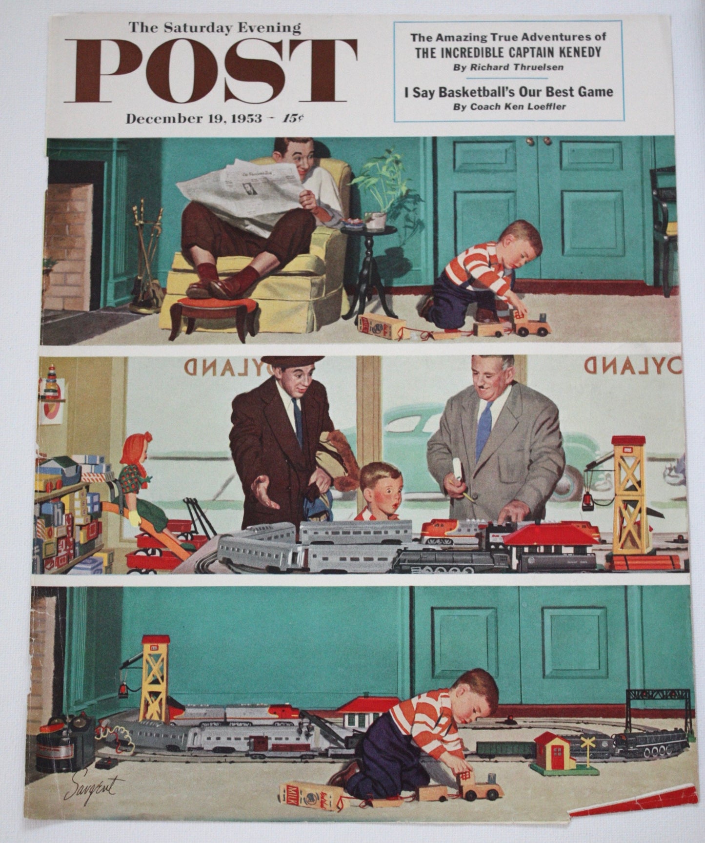 Saturday Evening Post - Original Cover - December 19, 1953 - train set