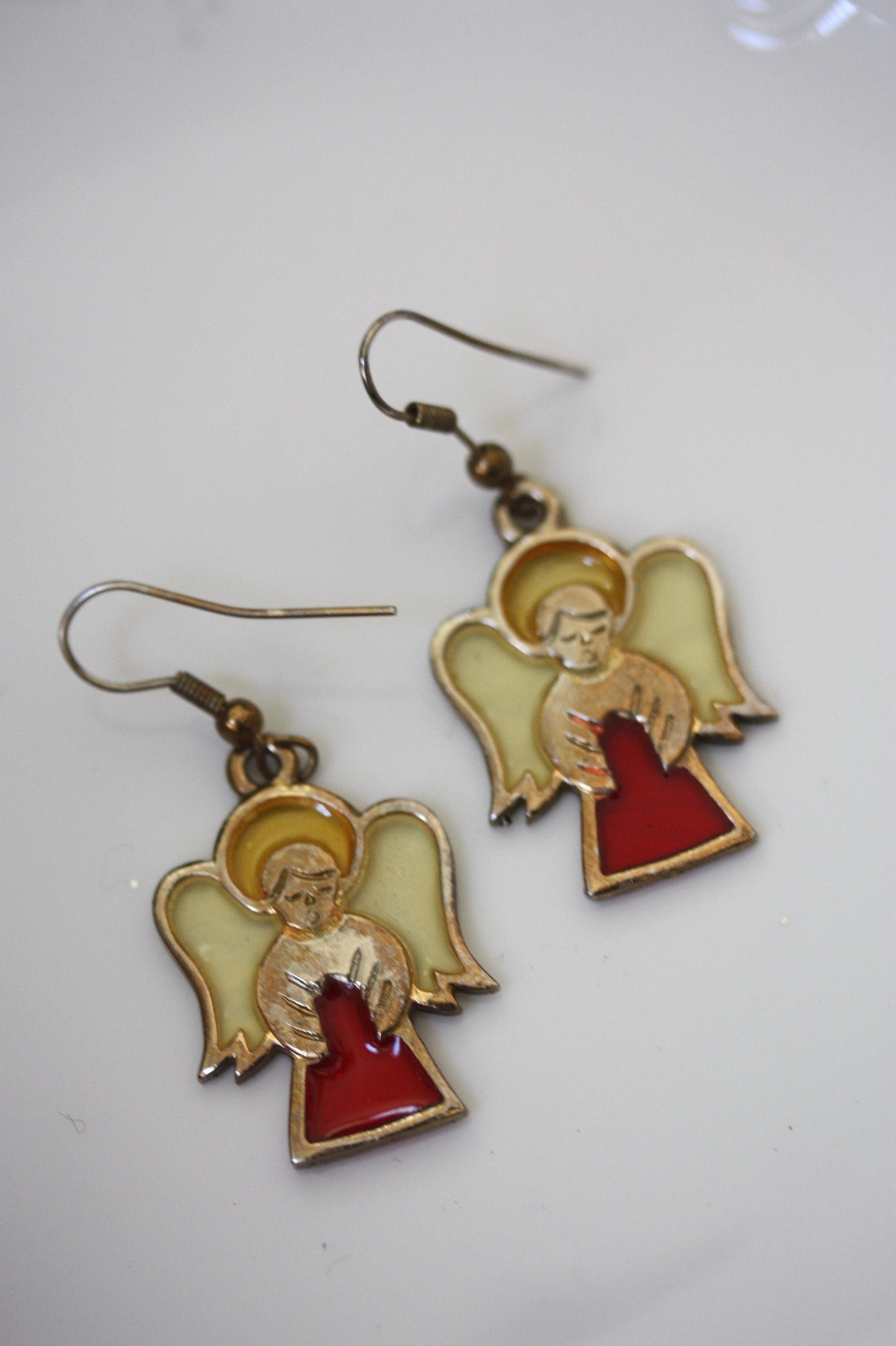 Stunning vintage stained glass angel earrings