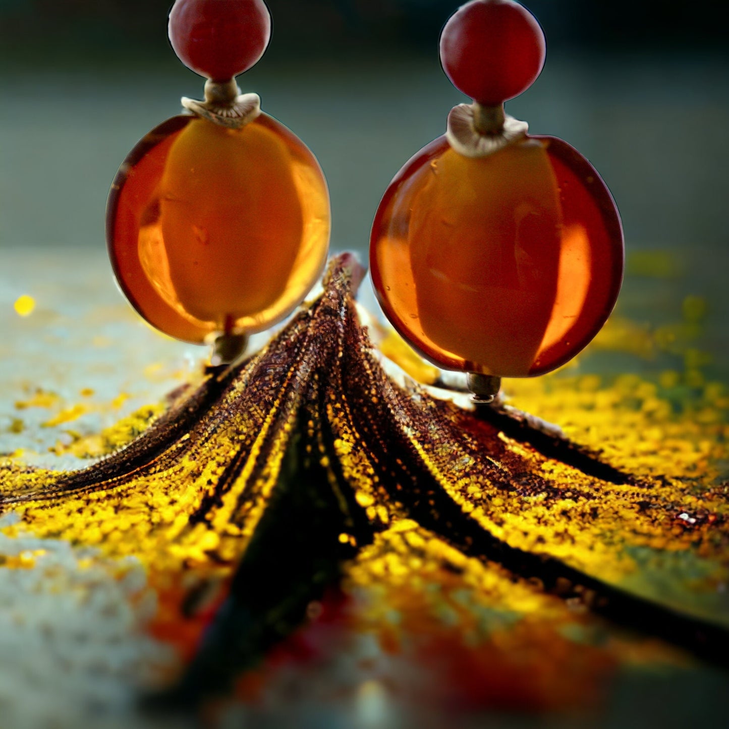 Orange and deep red dangle earrings