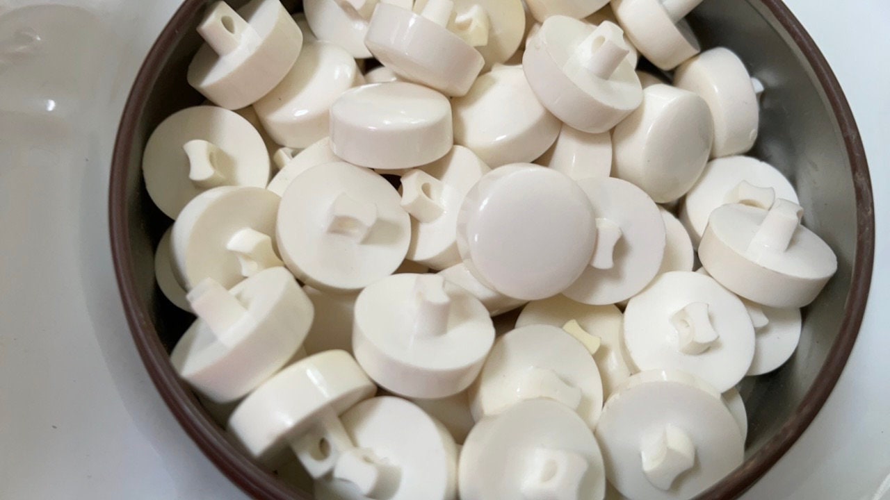 One dozen white round "puff" style cute vintage buttons