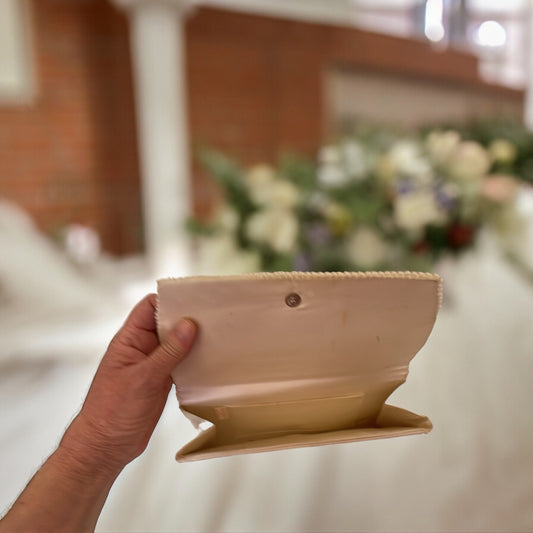 Vintage Beaded Purse – Cream Silk Lined Ivory Clutch for Wedding & Formal Events