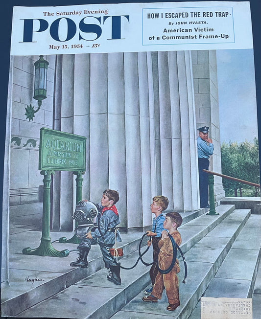 RARE - Saturday Evening Post - Original Cover - May 15, 1954 - aquarium