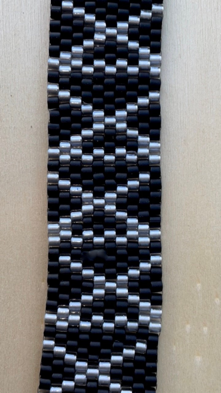 Stunning vintage silver and black hand woven vintage beadwork bracelet