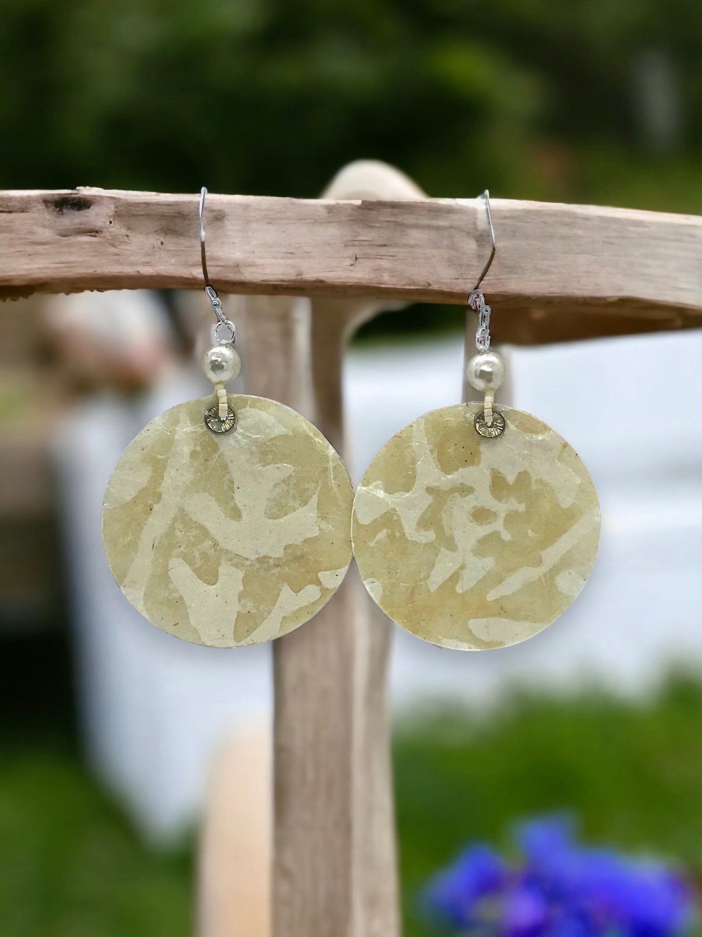 Unique handmade earrings - made of mixed materials - specialty Asian paper, pearls, metal