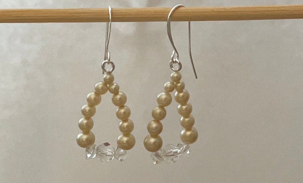 Handmade vintage faux pearl and crystal dangle earrings