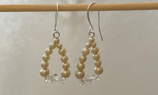 Handmade vintage faux pearl and crystal dangle earrings