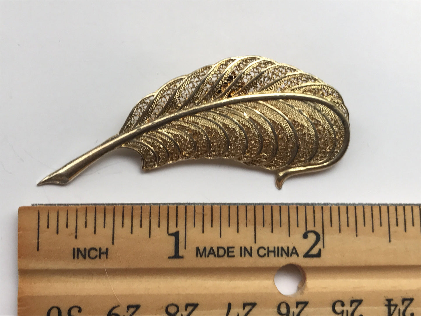 Stunning vintage signed Topazio Portugal sterling silver 925 filigree feather pin