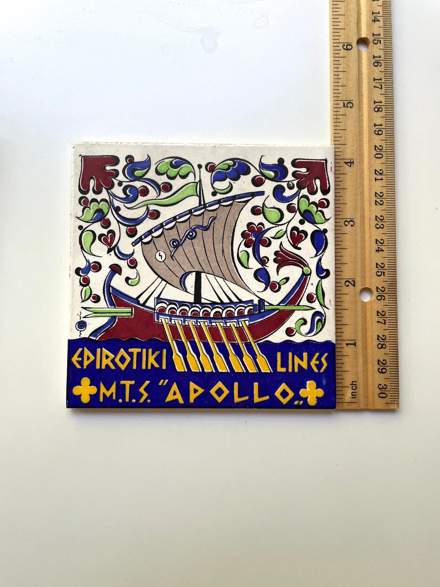 Set of 3 stunning vintage handmade IKAROS RHODES POTTERY tiles from Rhodes Greece - Icaros and H&R Johnson - 4"