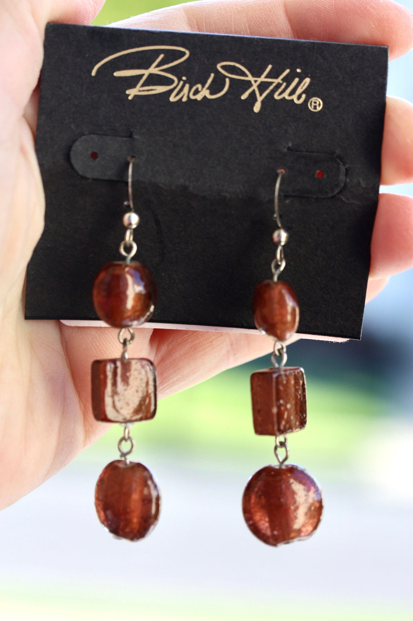 Birch Hill vintage square and circle brown glass dangle earrings