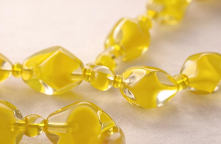 Vintage 1950s Czech Cased Glass Necklace – Bold Yellow & Clear Mid Century Art Glass Statement Beads
