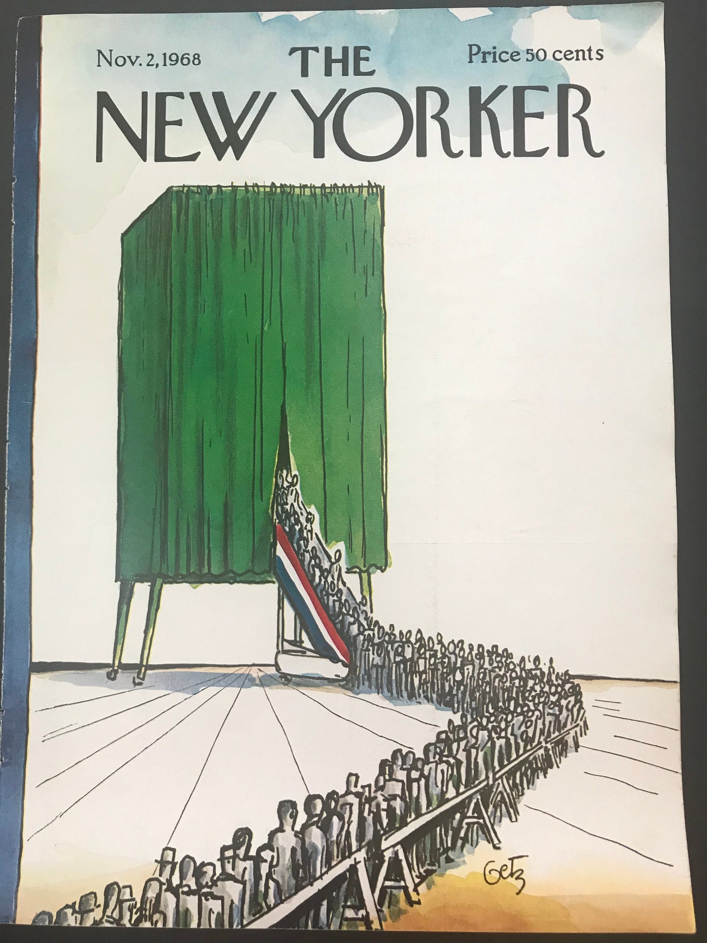 November 2, 1968 - The NEW YORKER Magazine original cover -  lining up to vote in election - artist: Arthur Getz