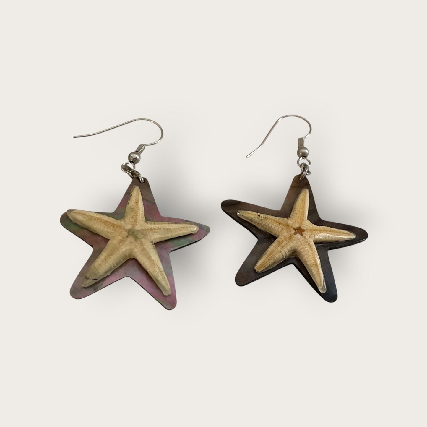 Vintage Starfish Earrings with Abalone Shell Backing – Unique Coastal Jewelry – Boho Chic Beach Earrings