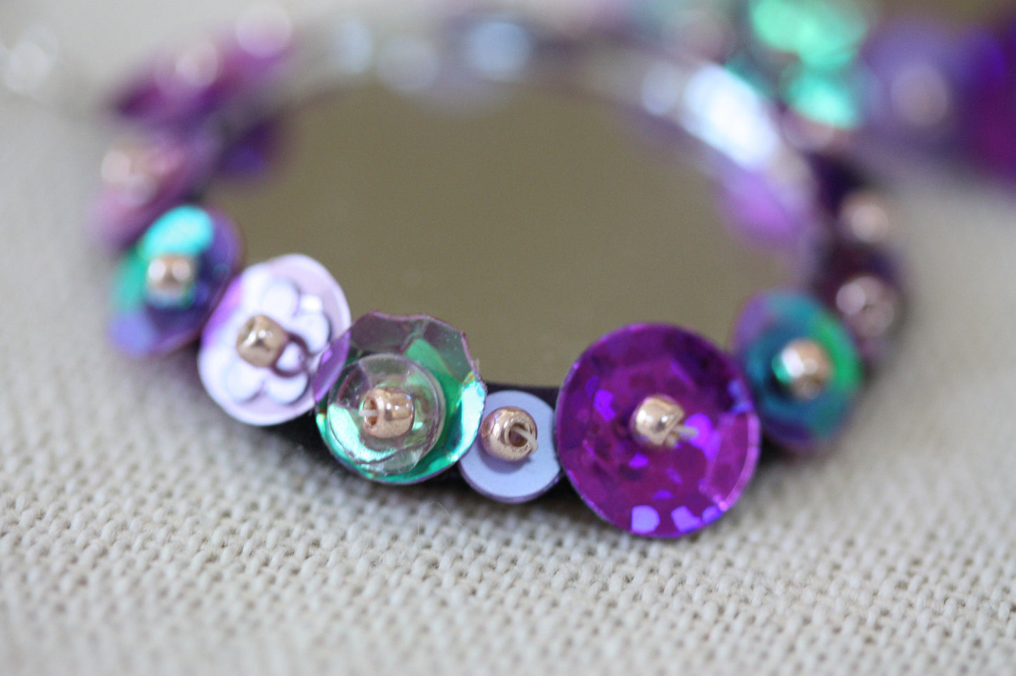 Unique hand beaded and sequined dangle mirror earrings