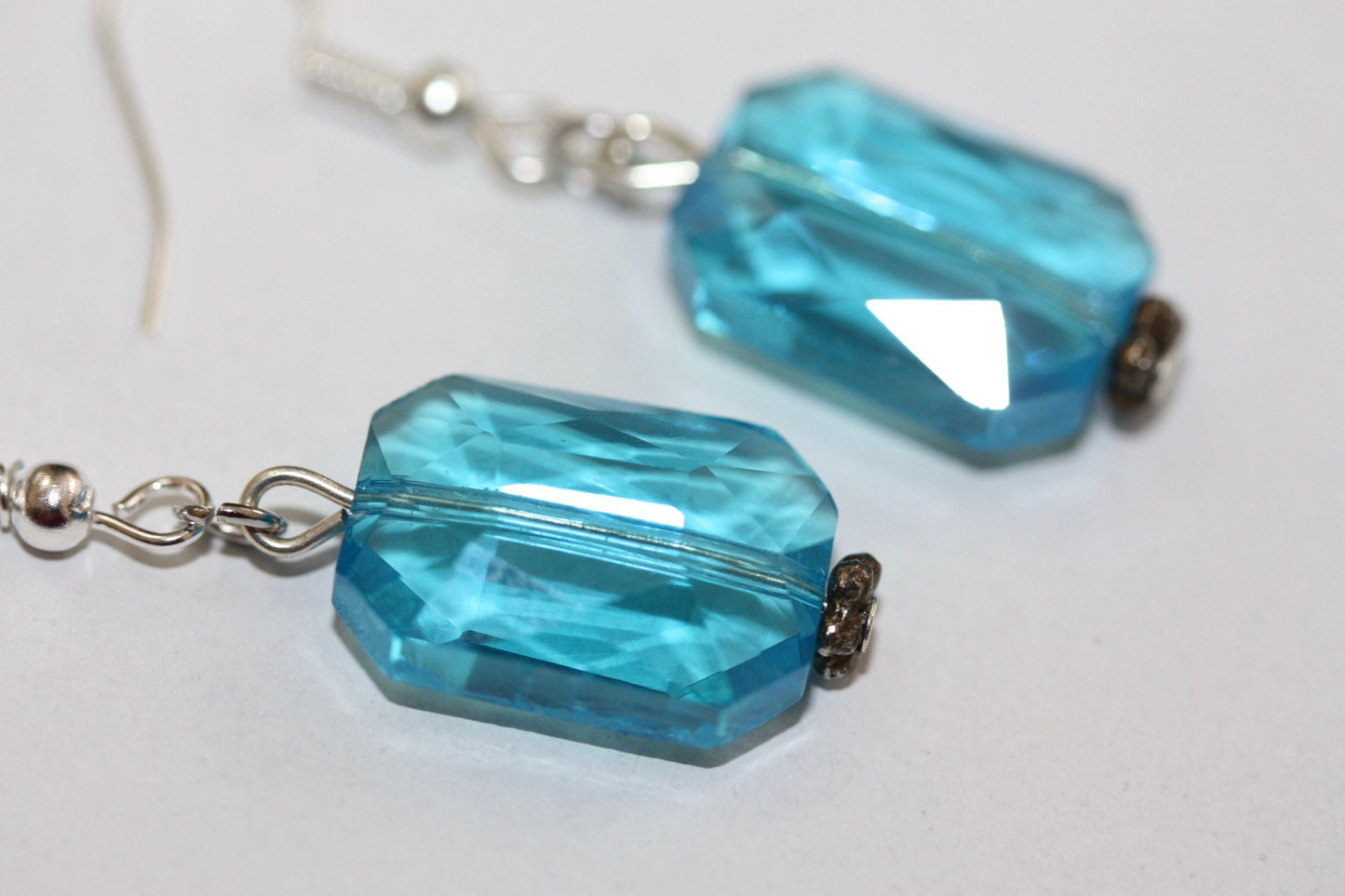 Subtle sparkly glitz handmade blue topaz-style crystal drop earrings