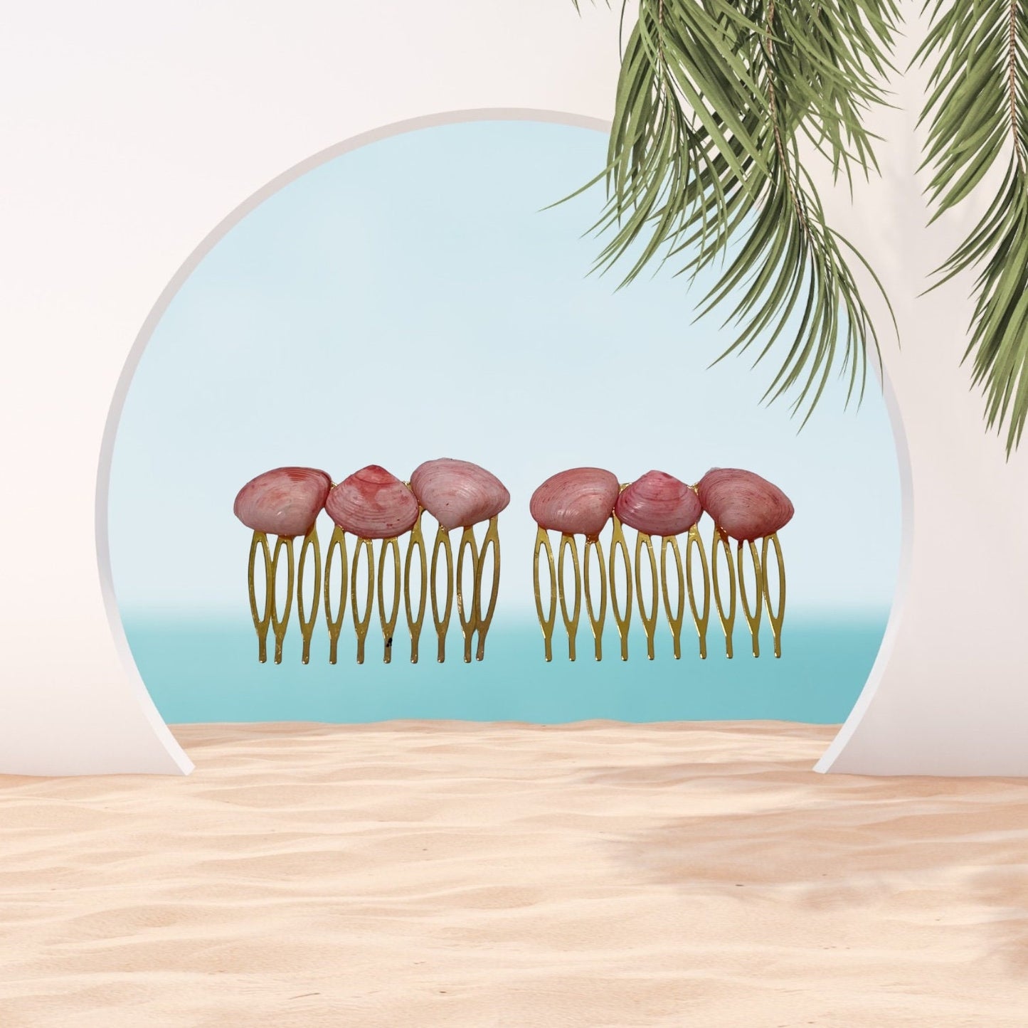 Pair of peach shell metal hair combs - 2" each