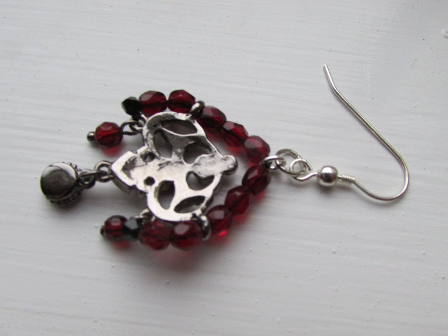 Chandelier dangle earrings - upcycled vintage base with Czech fire polished cranberry glass crystals & Swarovski crystals