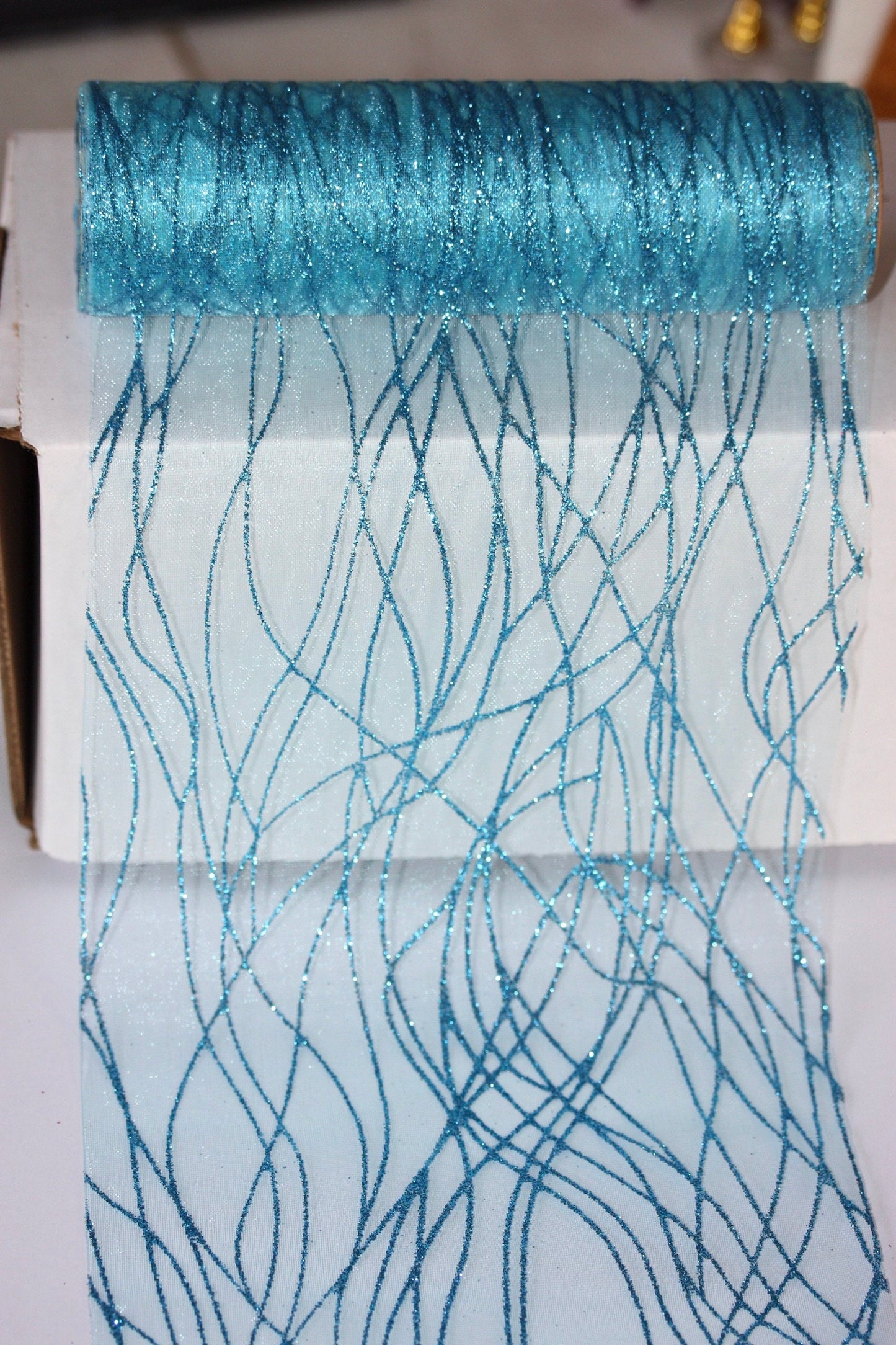 Stunning turquoise glittered tulle - for gift box wrap, bows, decorating, wreath making or other crafts