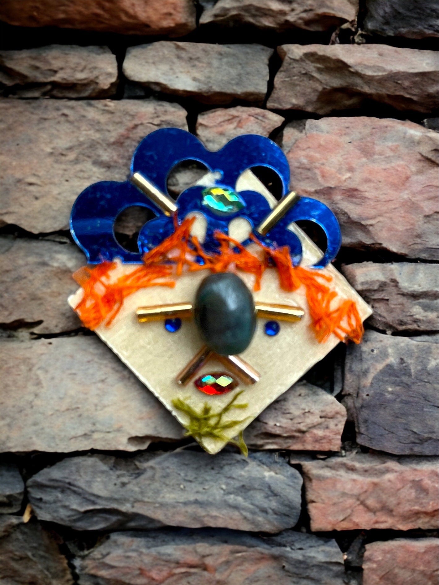 Meet "Sheeran" - Assemblage art / mixed media collage - magnet, pin, necklace pendant or hair pin