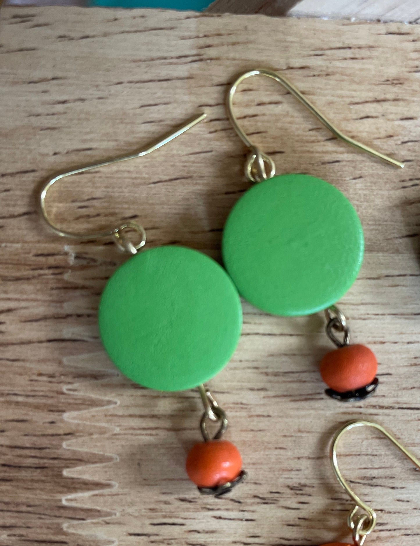 Colorful round wooden fun dangle earrings - your choice of color combos