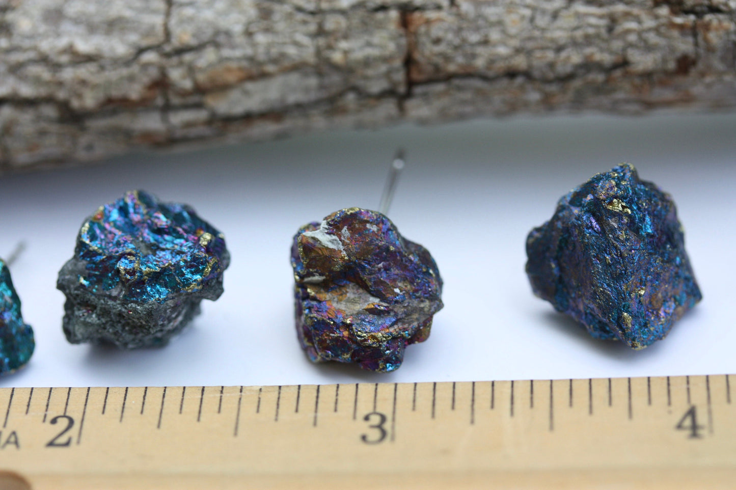 Stunning peacock ore stone stud earrings - considered a stone of happiness and joy that helps channel happiness to yourself & others