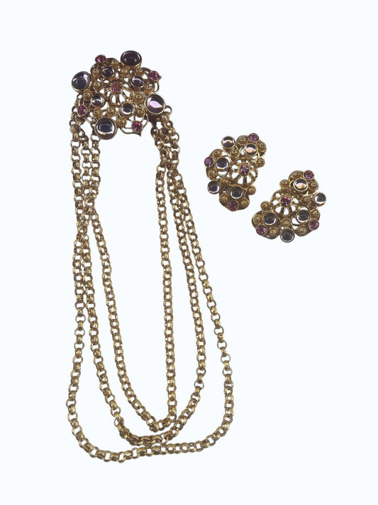Barrera Avon Jewelry Set Vintage Signed Gold Tone Necklace Earrings