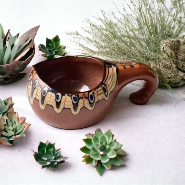 Vintage Mid Century Modern redware or terracotta? pottery from Bulgaria - gourd shaped - Sauce Bowl? PLEASE READ DESCRIPTION