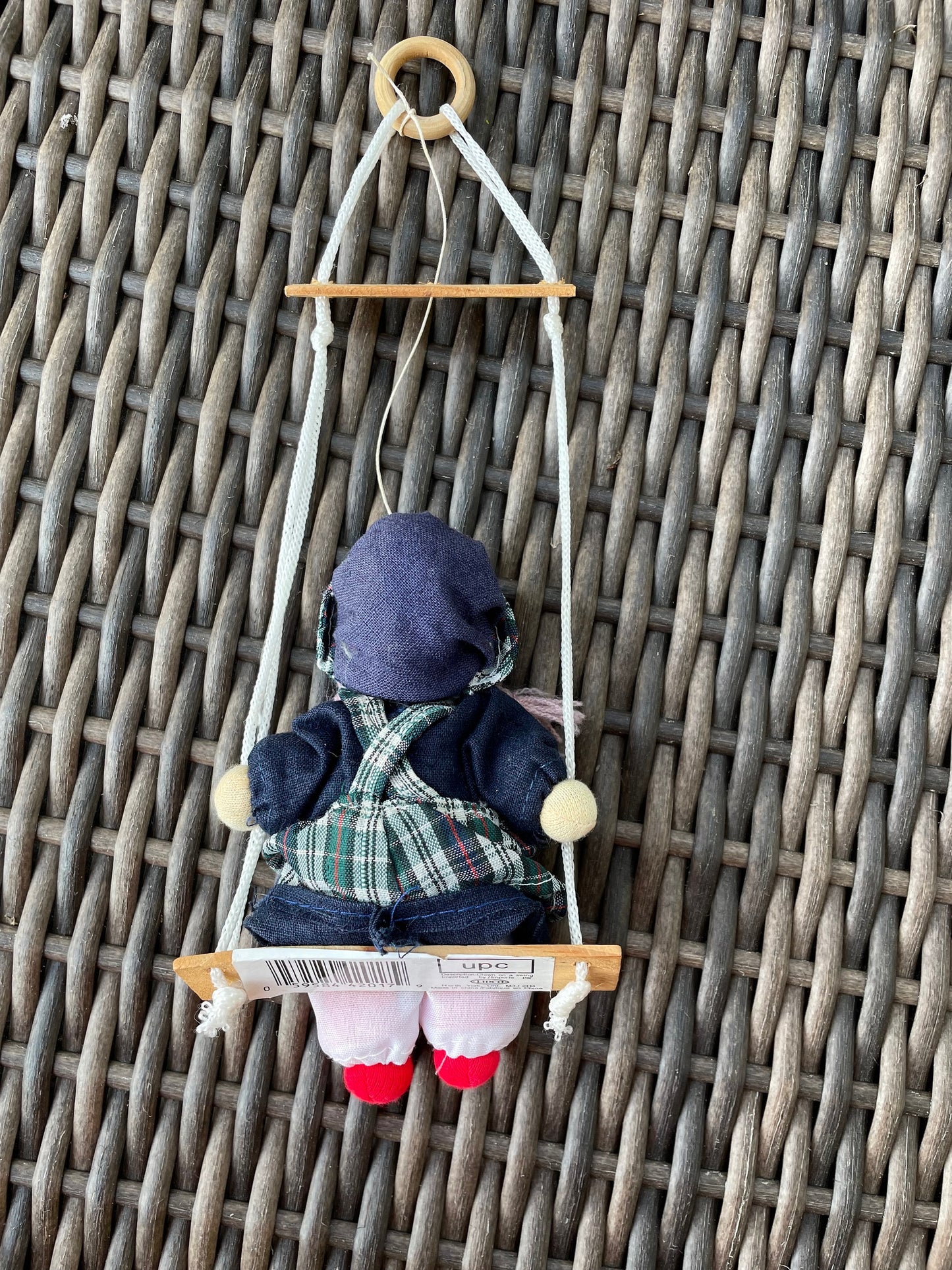 Little porcelain girl doll on swing dangling figurine by Lidco
