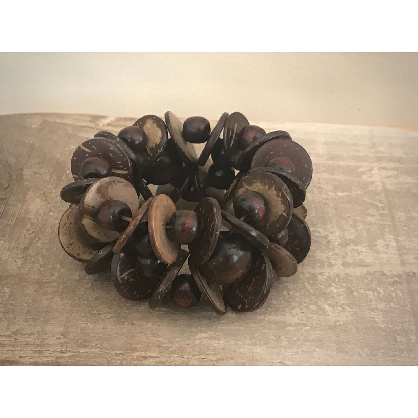 Very unique vintage woven mix shaped wood bracelet