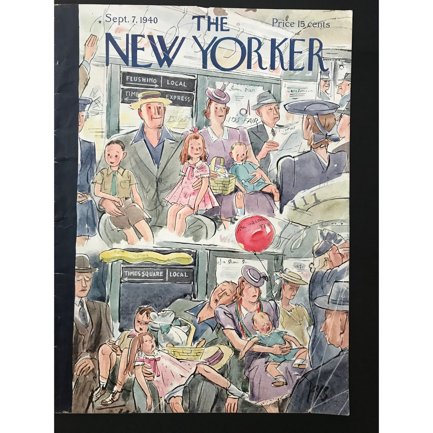 Very RARE - September 7, 1940 - NEW YORKER Magazine original cover - family before and after the fair